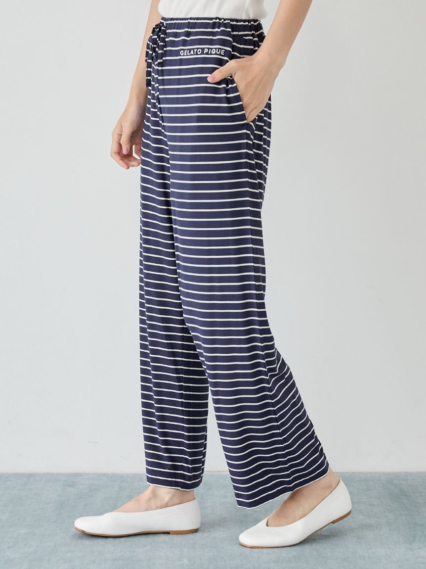 gelato pique「レーヨンロゴTシャツ&ボーダーロングパンツセット」|ルームウェア|