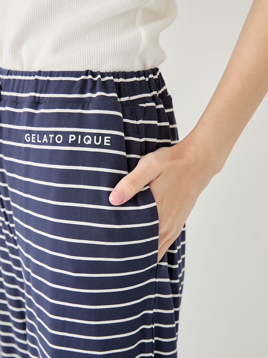 gelato pique「レーヨンロゴTシャツ&ボーダーロングパンツセット」|ルームウェア|