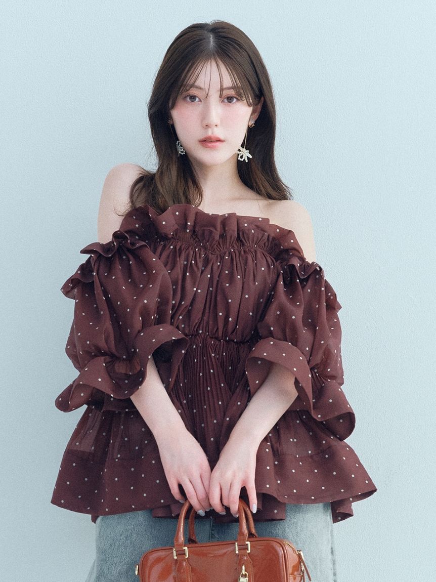 SNIDEL「ボリュームギャザーフリルチュニック」|シャツ・ブラウス|