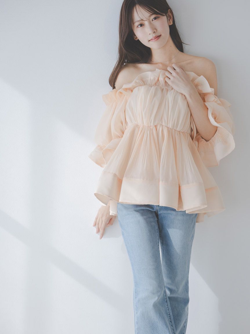 SNIDEL「ボリュームギャザーフリルチュニック」|シャツ・ブラウス|