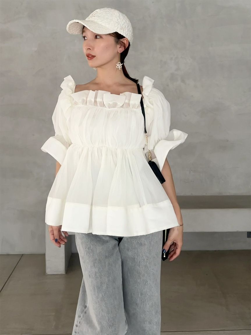 SNIDEL「ボリュームギャザーフリルチュニック」|シャツ・ブラウス|