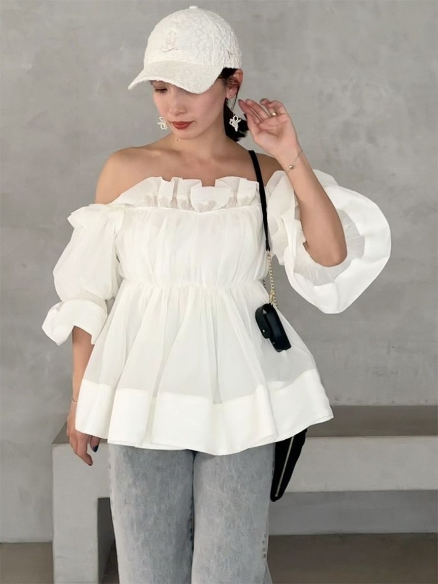 SNIDEL「ボリュームギャザーフリルチュニック」|シャツ・ブラウス|