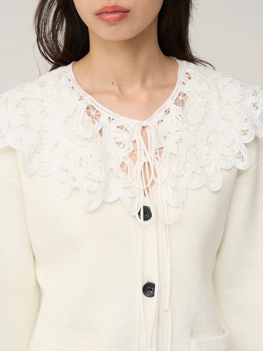 SNIDEL「バテンレースカラーニットカーディガン」|カーディガン|