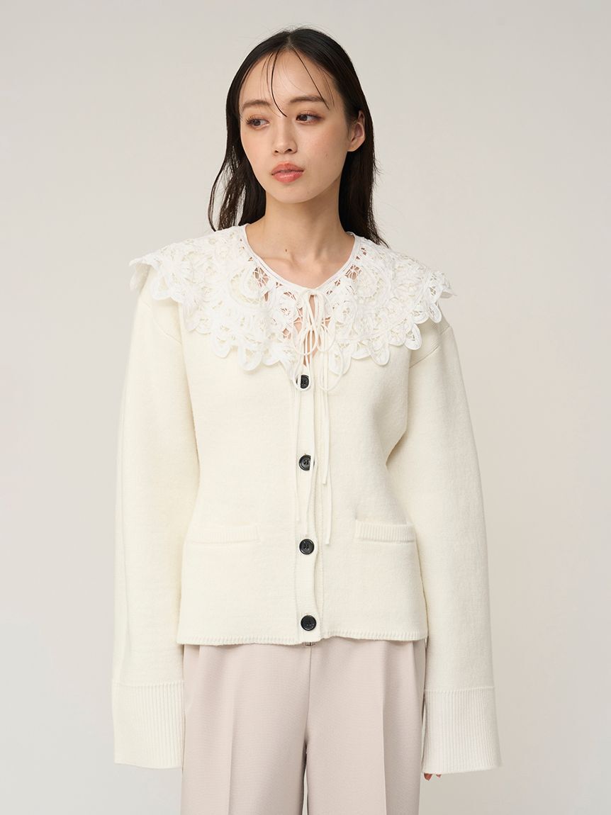 SNIDEL「バテンレースカラーニットカーディガン」|カーディガン|