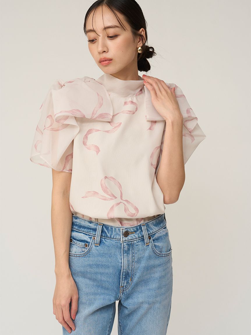 SNIDEL「Sustainableリボンライクオーガンシースルーブラウス」|シャツ・ブラウス|