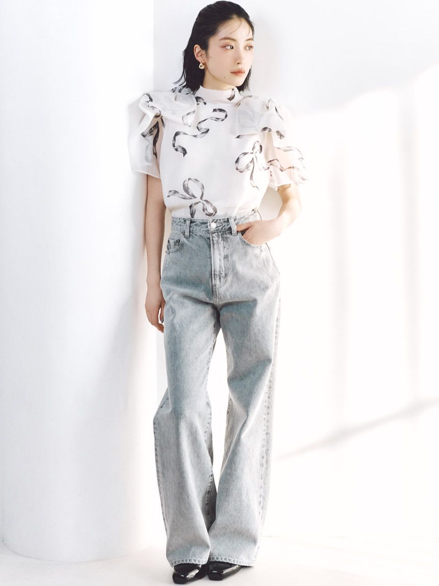 SNIDEL「Sustainableリボンライクオーガンシースルーブラウス」|シャツ・ブラウス|