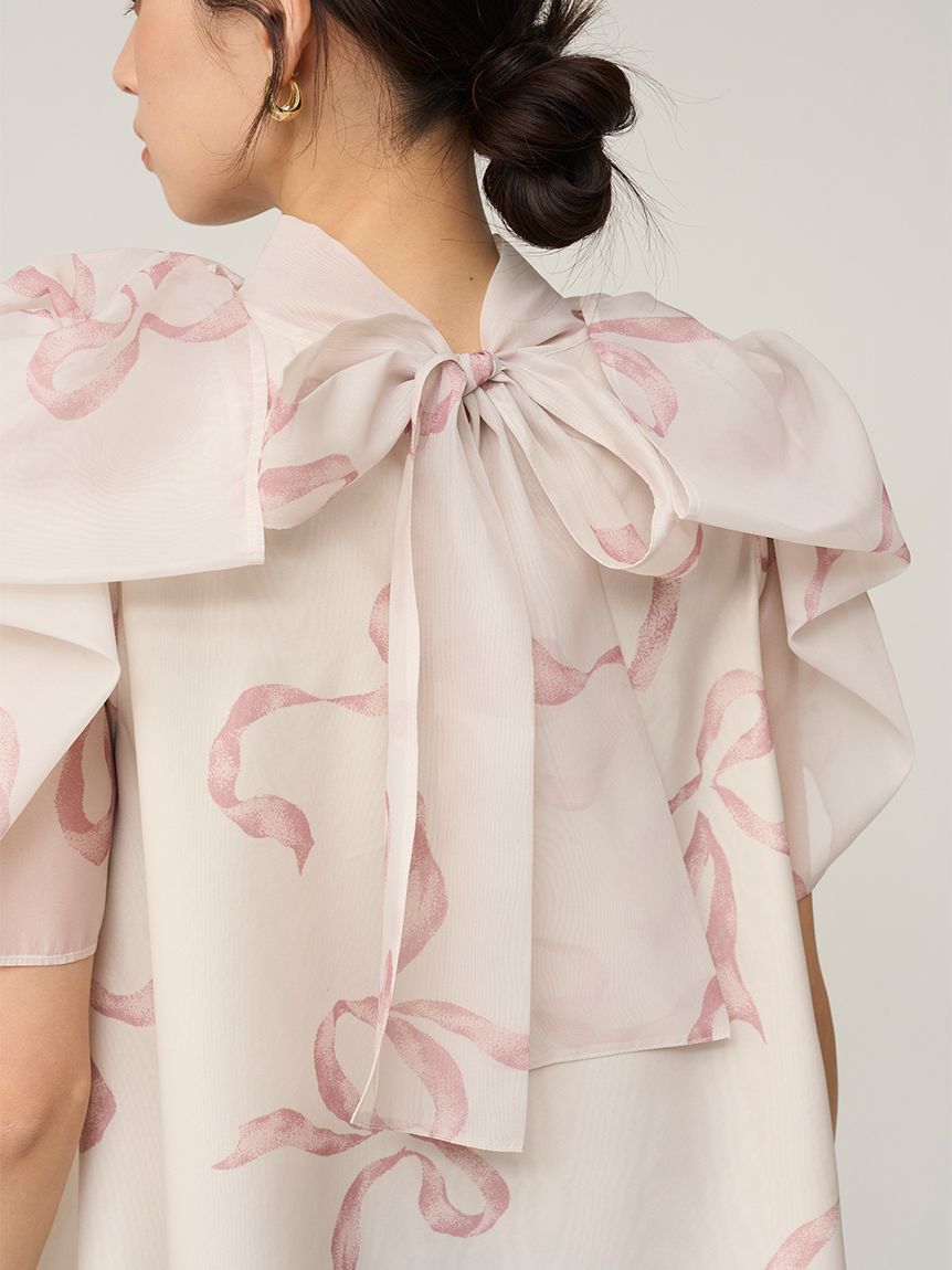 SNIDEL「Sustainableリボンライクオーガンシースルーブラウス」|シャツ・ブラウス|