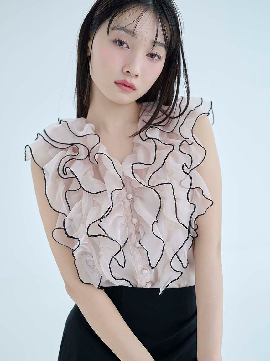 SNIDEL「【WEB限定カラーあり】ノースリフリルブラウス」|シャツ・ブラウス|