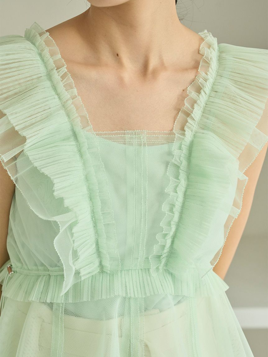 SNIDEL「Sustainableチュールペプラムブラウス」|シャツ・ブラウス|