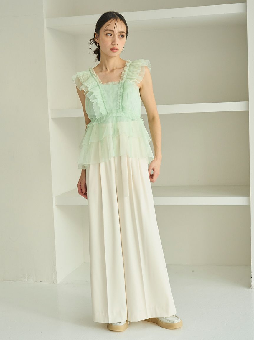 SNIDEL「Sustainableチュールペプラムブラウス」|シャツ・ブラウス|