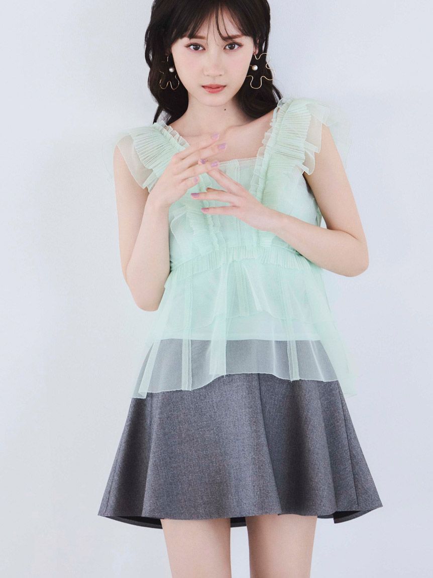 SNIDEL「Sustainableチュールペプラムブラウス」|シャツ・ブラウス|LIME