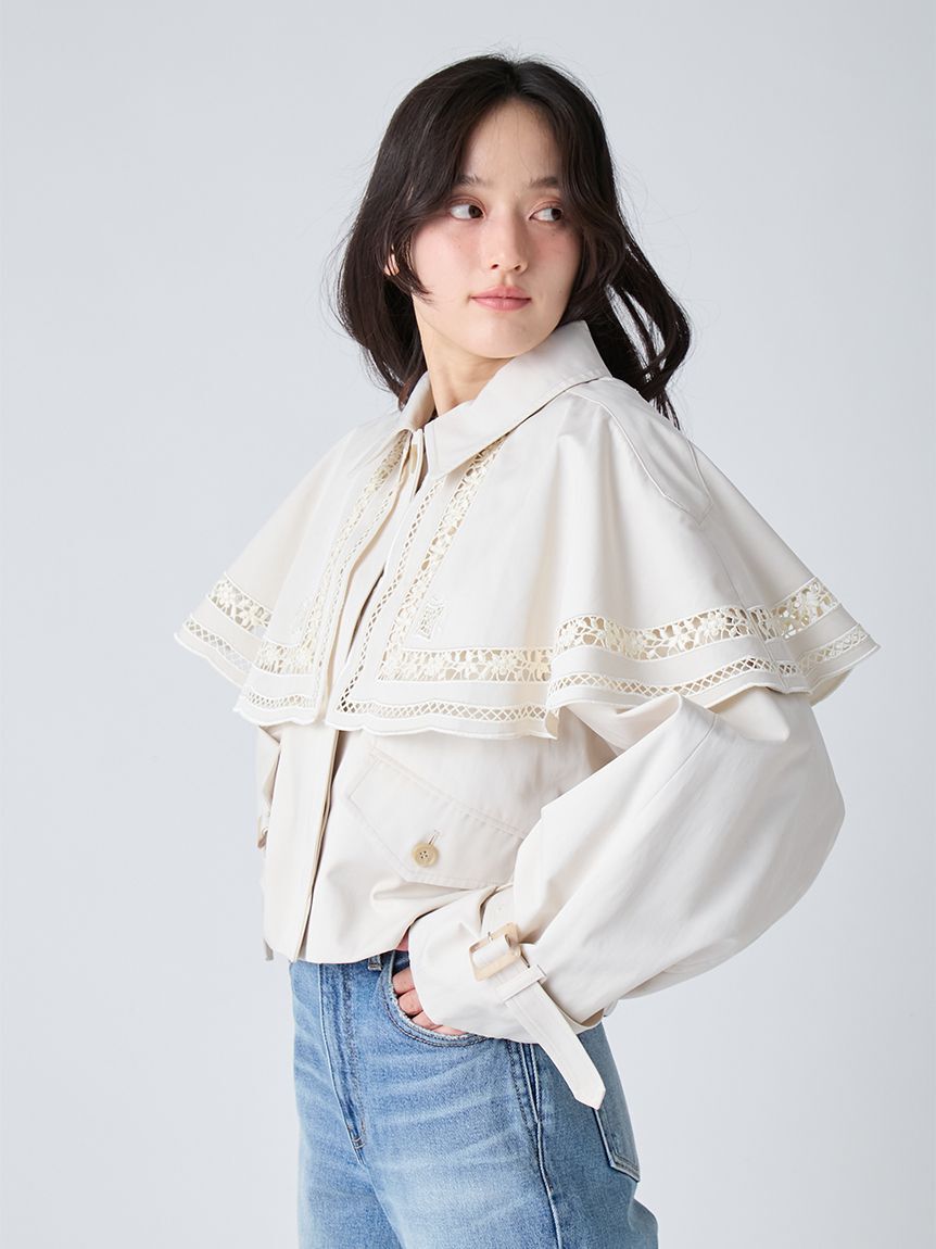 LILY BROWN「2wayエンブロイダリーケープコート」|ピーコート|