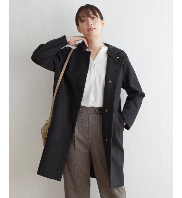 IKKA LOUNGE「ウールライクフード取り外しコート」|その他|ブラック