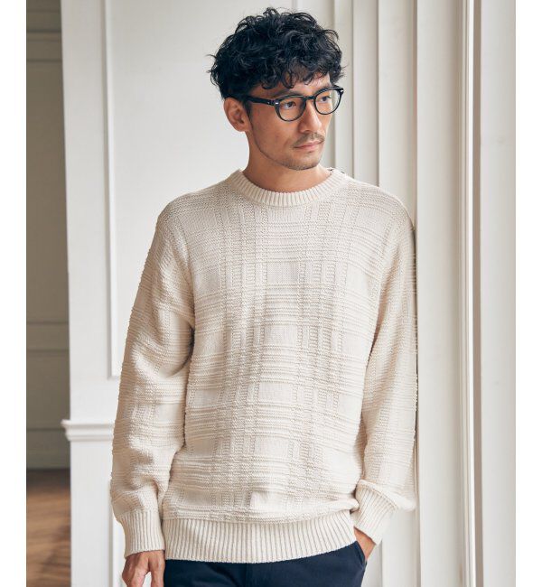 ikka「ジャカードチェックニット」|プルオーバー|