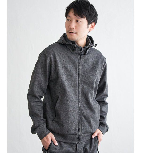ikka「テックストレッチ2WAYジップパーカ」|カーディガン|ミディアムグレー