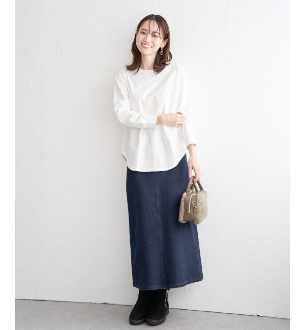 ikka「コットンUSA裾ラウンドロンT」|Tシャツ・カットソー|