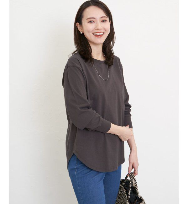 ikka「コットンUSA裾ラウンドロンT」|Tシャツ・カットソー|チャコール