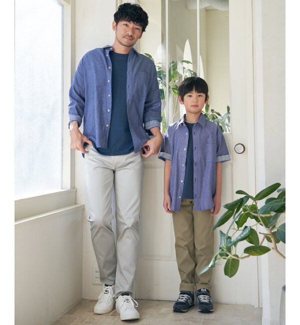 ikka kids「【親子おそろい】シャンブレー5分袖シャツ（120~160cm）」|シャツ・ブラウス|