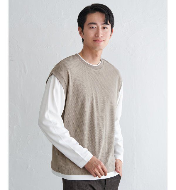 ikka「モール鹿の子フェイクベストロンT」|Tシャツ・カットソー|