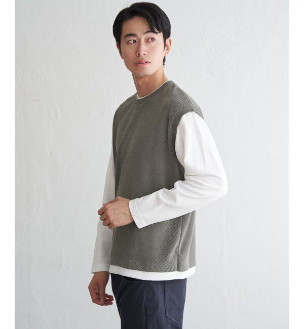 ikka「モール鹿の子フェイクベストロンT」|Tシャツ・カットソー|