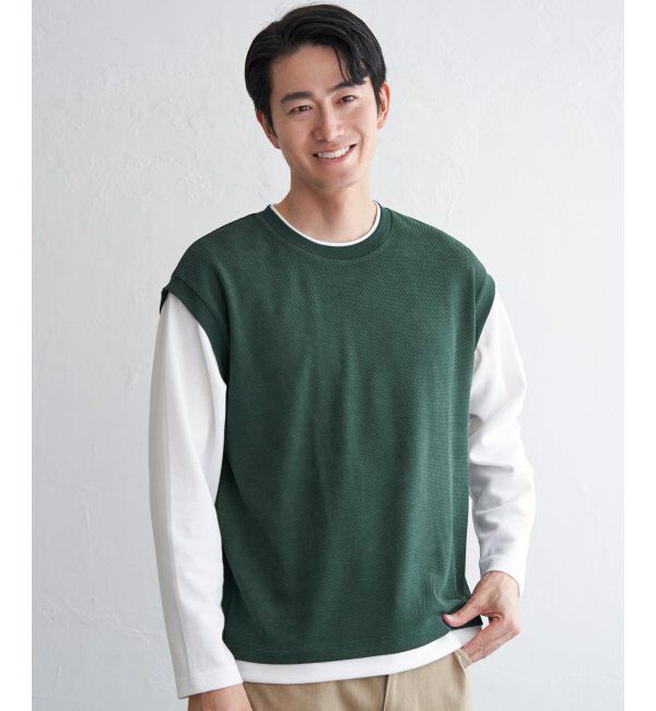 ikka「モール鹿の子フェイクベストロンT」|Tシャツ・カットソー|