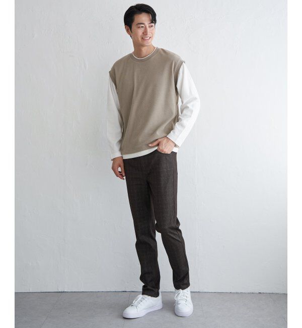 ikka「モール鹿の子フェイクベストロンT」|Tシャツ・カットソー|