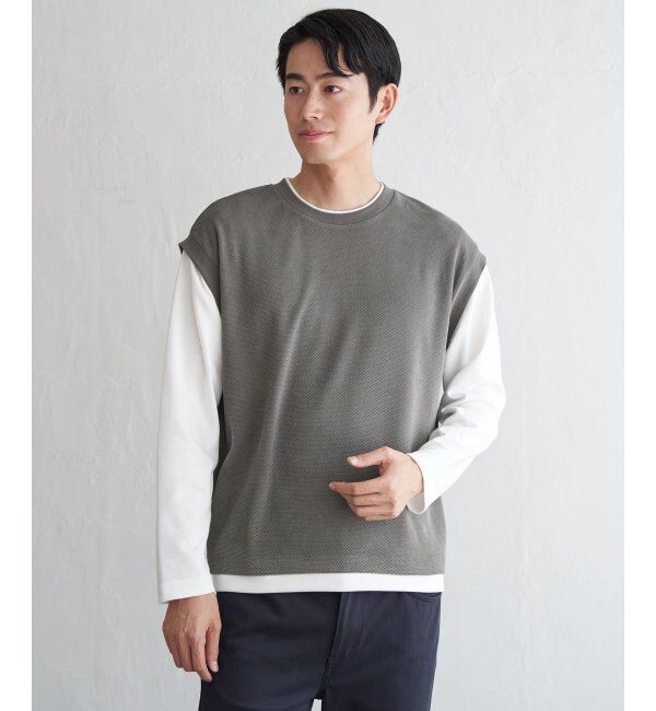 ikka「モール鹿の子フェイクベストロンT」|Tシャツ・カットソー|