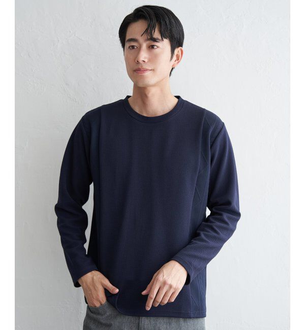 ikka「フクレジャカード切り替えロンT」|Tシャツ・カットソー|ネイビーブルー