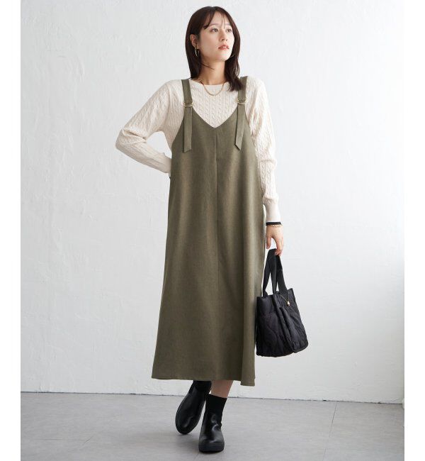 ikka「前後2WAYバックル付きジャンパースカート」|ワンピース|カーキ