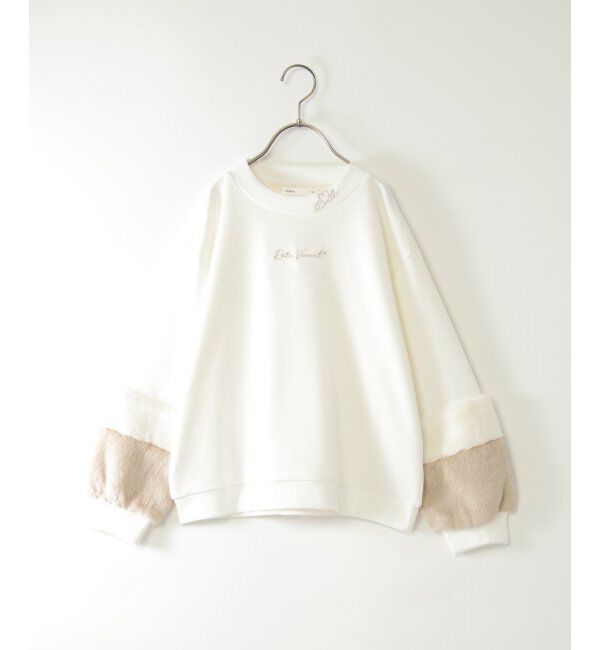 ikka kids「袖ファー刺繍ラインストーンプルオーバー（120~160cm）」|Tシャツ・カットソー|オフホワイト