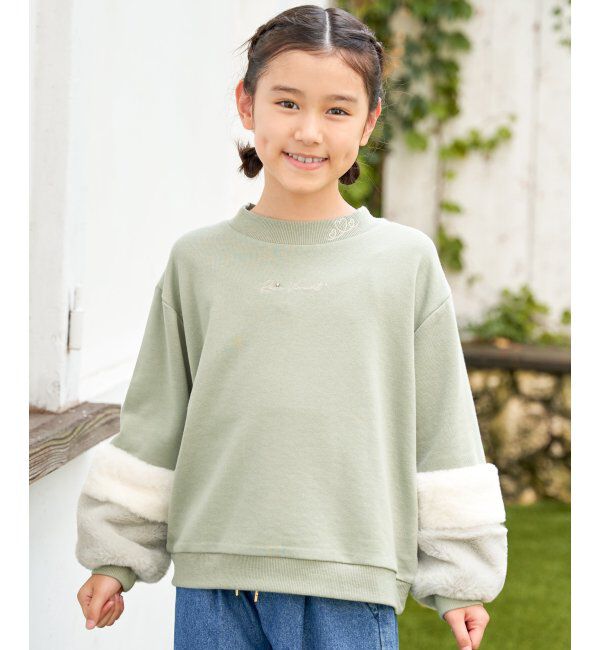 ikka kids「袖ファー刺繍ラインストーンプルオーバー（120~160cm）」|Tシャツ・カットソー|