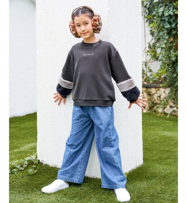 ikka kids「袖ファー刺繍ラインストーンプルオーバー（120~160cm）」|Tシャツ・カットソー|