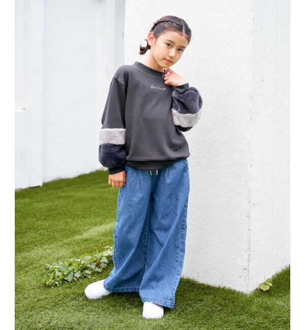 ikka kids「袖ファー刺繍ラインストーンプルオーバー（120~160cm）」|Tシャツ・カットソー|