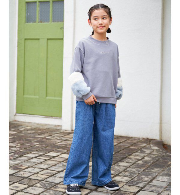 ikka kids「袖ファー刺繍ラインストーンプルオーバー（120~160cm）」|Tシャツ・カットソー|
