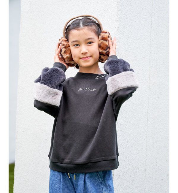 ikka kids「袖ファー刺繍ラインストーンプルオーバー（120~160cm）」|Tシャツ・カットソー|