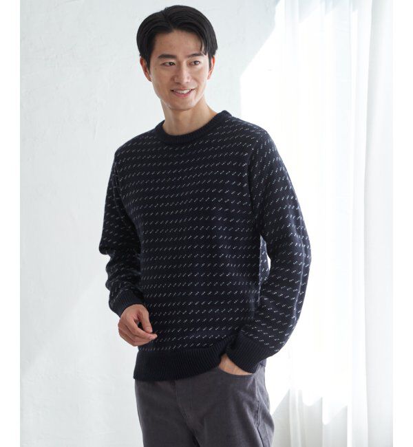 ikka「カラーバーズアイニット」|プルオーバー|ネイビーブルー