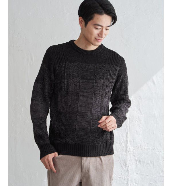 ikka「メランジグラデーションニット」|プルオーバー|ブラック