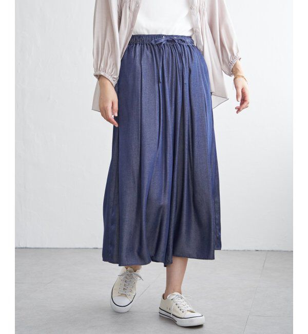 ikka「ビンテージツイルタックスカーチョ」|その他|ネイビーブルー