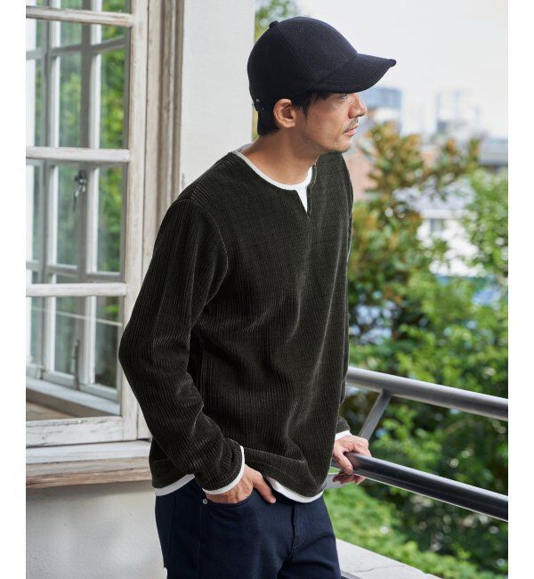 ikka「カットコールキーネックフェイクプルオーバー」|パーカー|