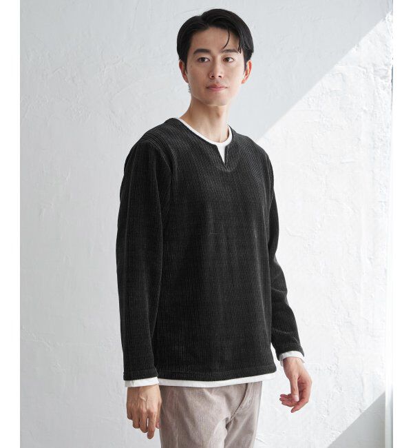 ikka「カットコールキーネックフェイクプルオーバー」|パーカー|