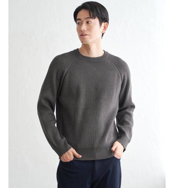 ikka「ウォッシャブル畦クルーネックニット」|プルオーバー|