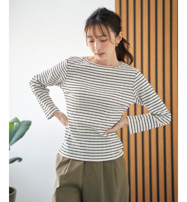 ikka「ストライプジャガードプルオーバー」|Tシャツ・カットソー|