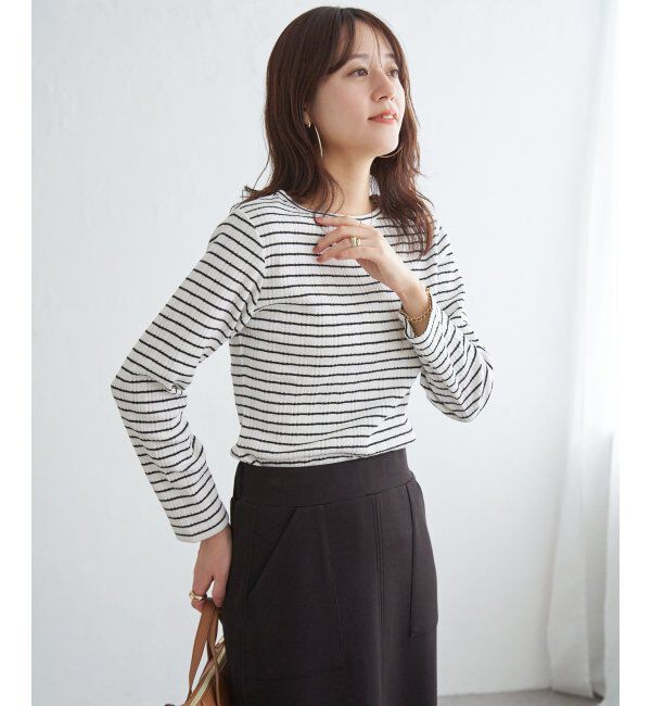 ikka「ストライプジャガードプルオーバー」|Tシャツ・カットソー|