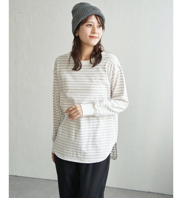 ikka「コットンUVケア裾ラウンドロンT」|Tシャツ・カットソー|