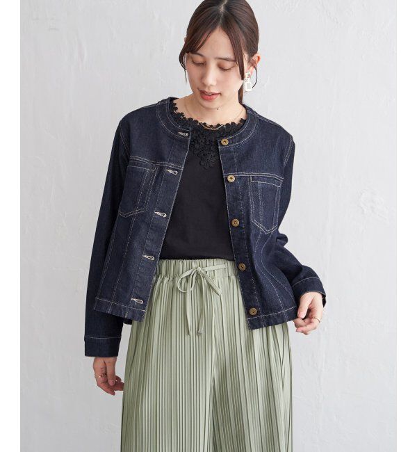 ikka「【雑誌InRed4月号掲載】ストレッチデニムノーカラーシャウター【親子コーデ】」|ノーカラーコート|