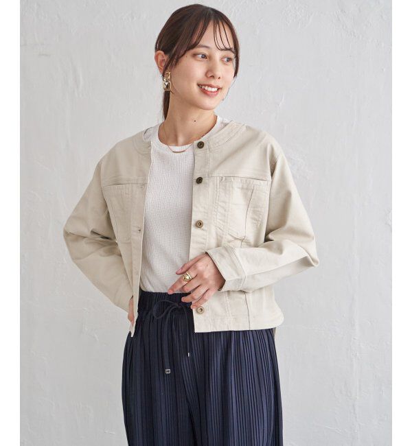 ikka「【雑誌InRed4月号掲載】ストレッチデニムノーカラーシャウター【親子コーデ】」|ノーカラーコート|