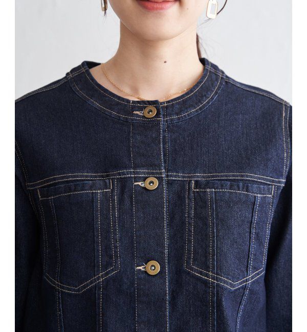 ikka「【雑誌InRed4月号掲載】ストレッチデニムノーカラーシャウター【親子コーデ】」|ノーカラーコート|