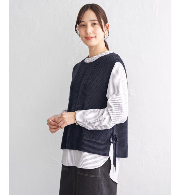 ikka「【雑誌InRed4月号掲載】ニットベストブラウスセット【2点セット】」|シャツ・ブラウス|