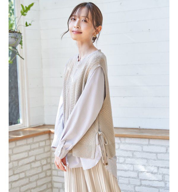 ikka「【雑誌InRed4月号掲載】ニットベストブラウスセット【2点セット】」|シャツ・ブラウス|