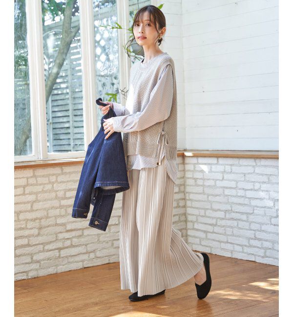 ikka「【雑誌InRed4月号掲載】ニットベストブラウスセット【2点セット】」|シャツ・ブラウス|